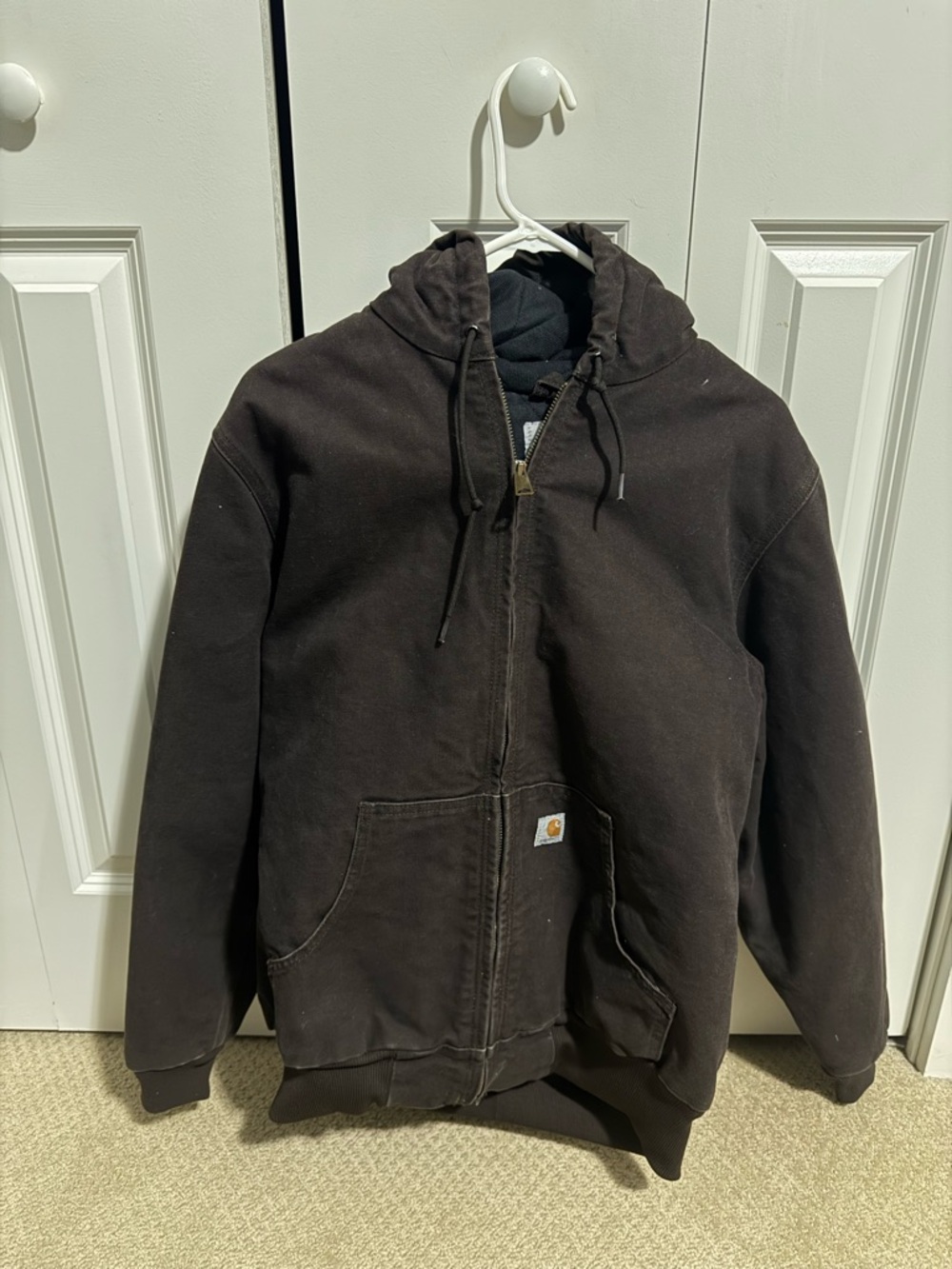 Carhartt Dark Brown Zip-Up Hooded Work Jacket